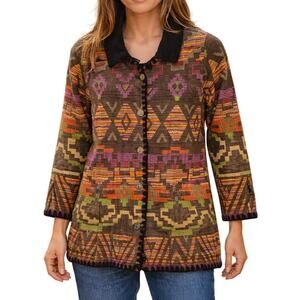Jennifer & Grace Women's Small Tapestry Jacket Southwestern Aztec Cotton